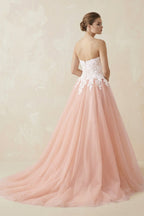 Robe de mariée rose trapèze en tulle décolleté cœur sans manches - Harana