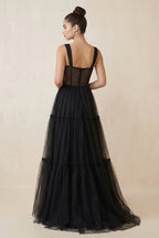 Robe de mariée noire trapèze en tulle décolleté cœur sans manches - Harana