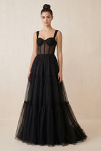 Robe de mariée noire trapèze en tulle décolleté cœur sans manches - Harana
