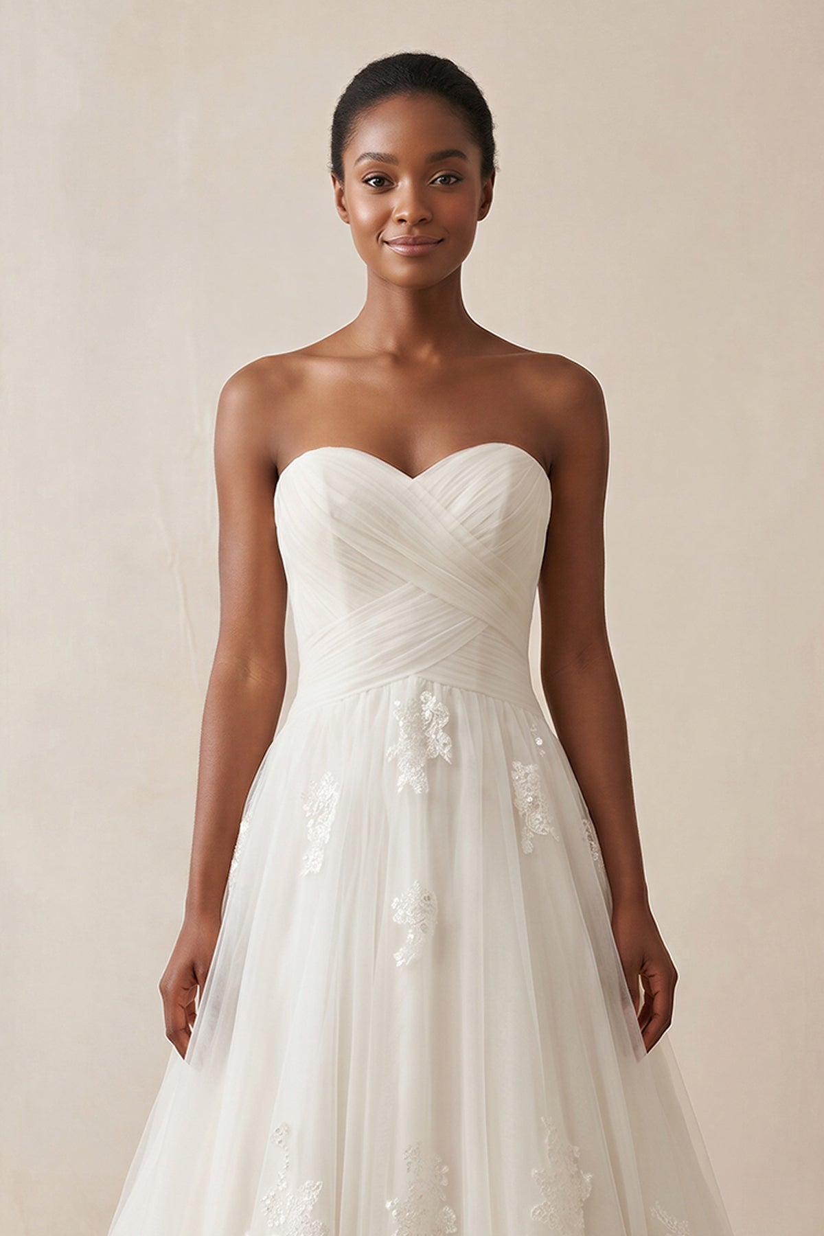 Robe de mariée ivoire courte sans manches effet drapé à corset - Harana