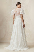 Robe de mariée ivoire trapèze en tulle décolleté cœur à appliqués - Harana