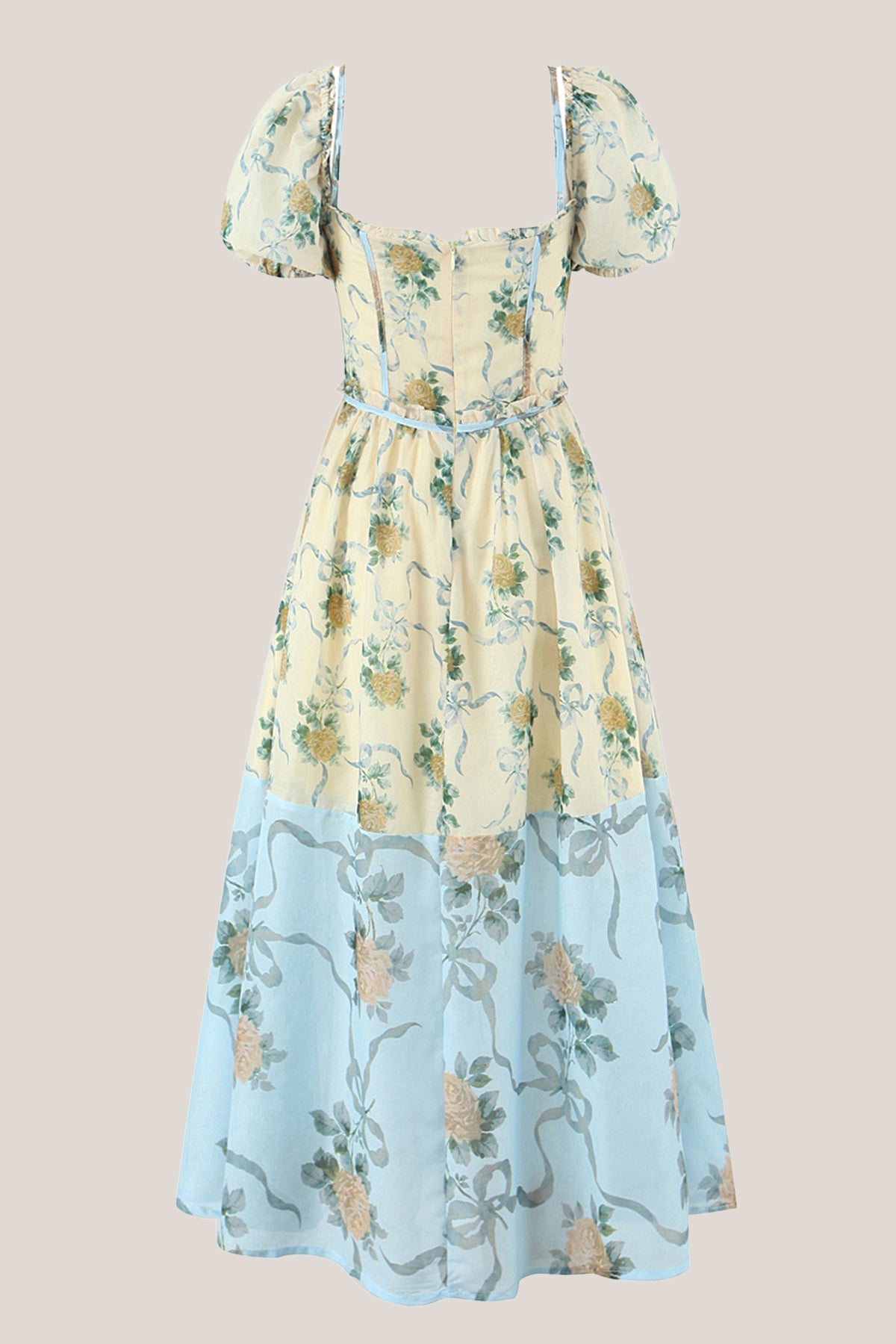 Robe jaune courte en coton coupe trapèze à décolleté cœur et imprimé floral rétro - Harana