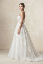 Robe de mariée ivoire courte sans manches à dentelle en tulle - Harana