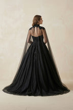 Robe de mariée noir longue sans manches en tulle coupe trapèze - Harana