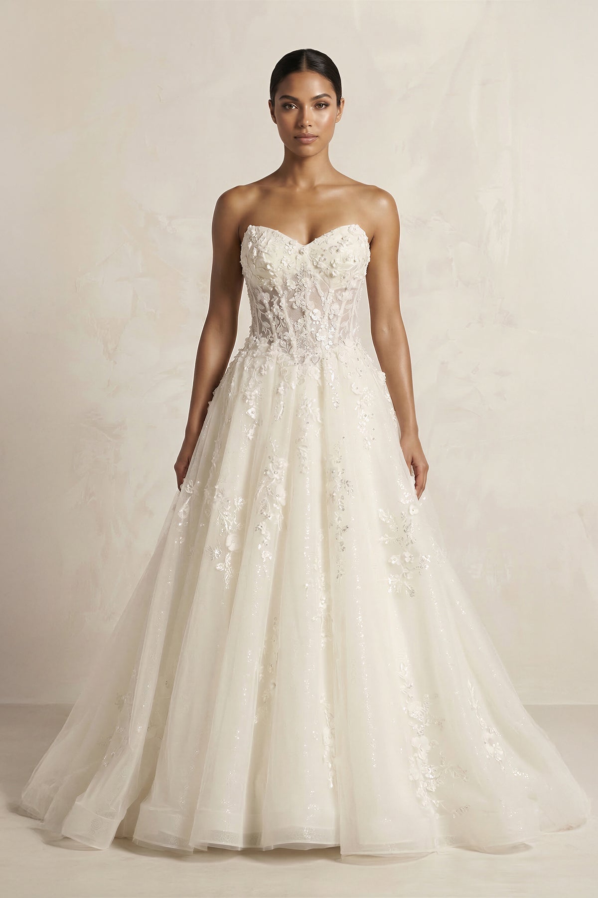 Robe de mariée ivoire longue sans manches à corset en tulle - Harana