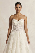 Robe de mariée ivoire longue sans manches à corset en tulle - Harana