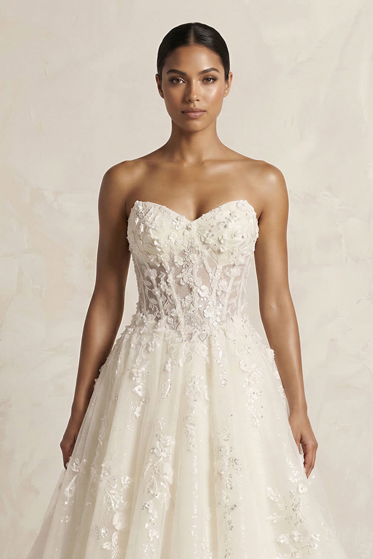 Robe de mariée ivoire longue sans manches à corset en tulle - Harana