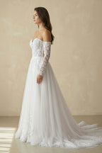 Robe de mariée ivoire courte sans manches à dentelle en tulle - Harana