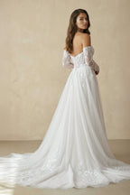 Robe de mariée ivoire courte sans manches à dentelle en tulle - Harana