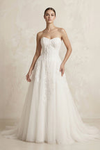 Robe de mariée blanc courte sans manches en tulle coupe trapèze - Harana