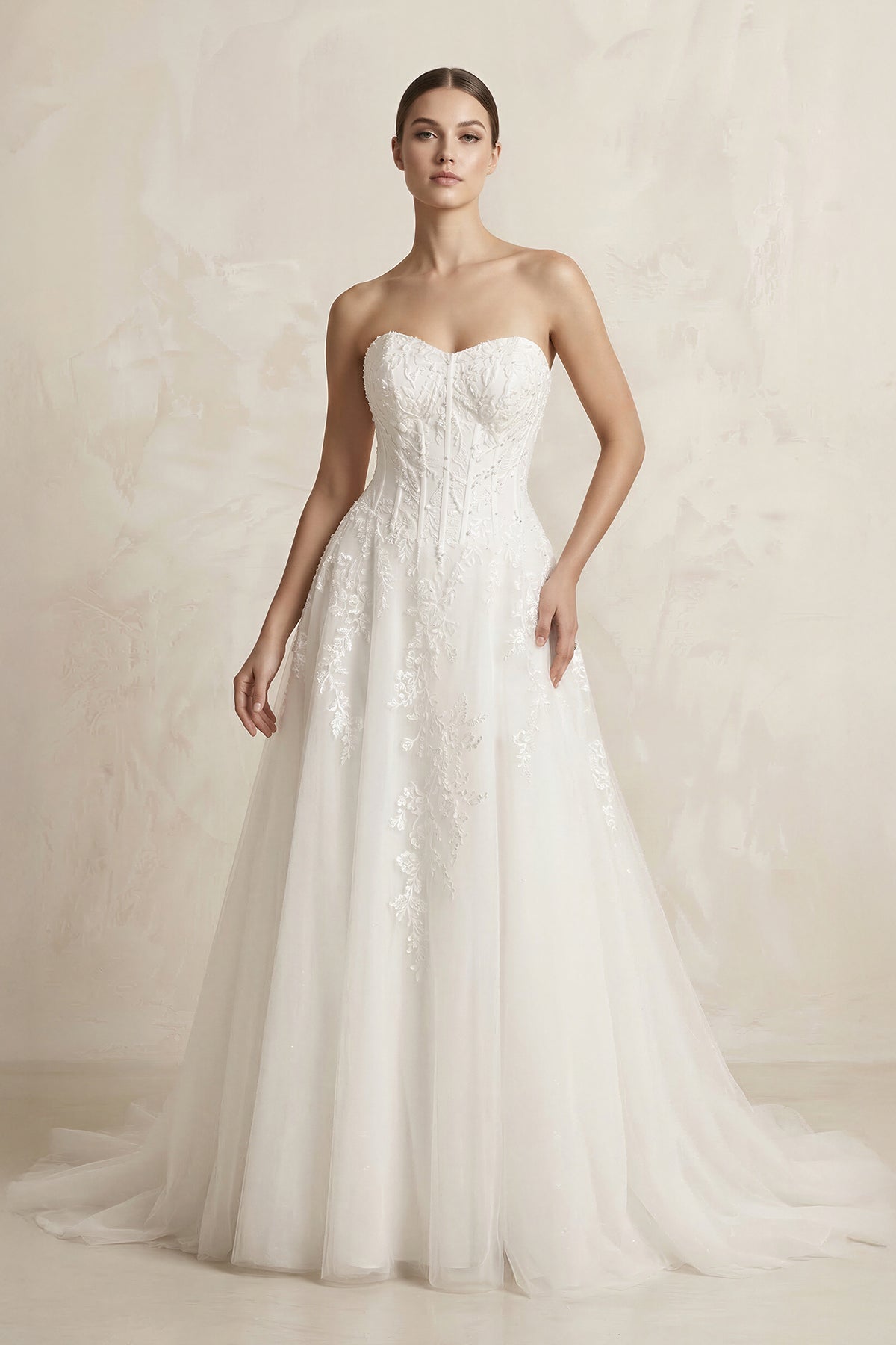 Robe de mariée blanc courte sans manches en tulle coupe trapèze - Harana