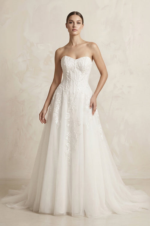 Robe de mariée blanc courte sans manches en tulle coupe trapèze - Harana