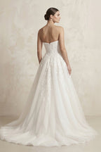 Robe de mariée blanc courte sans manches en tulle coupe trapèze - Harana