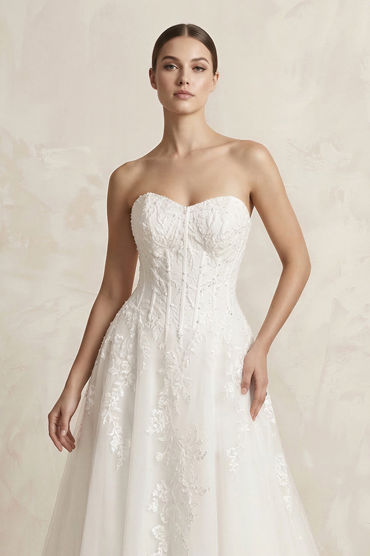 Robe de mariée blanc courte sans manches en tulle coupe trapèze - Harana
