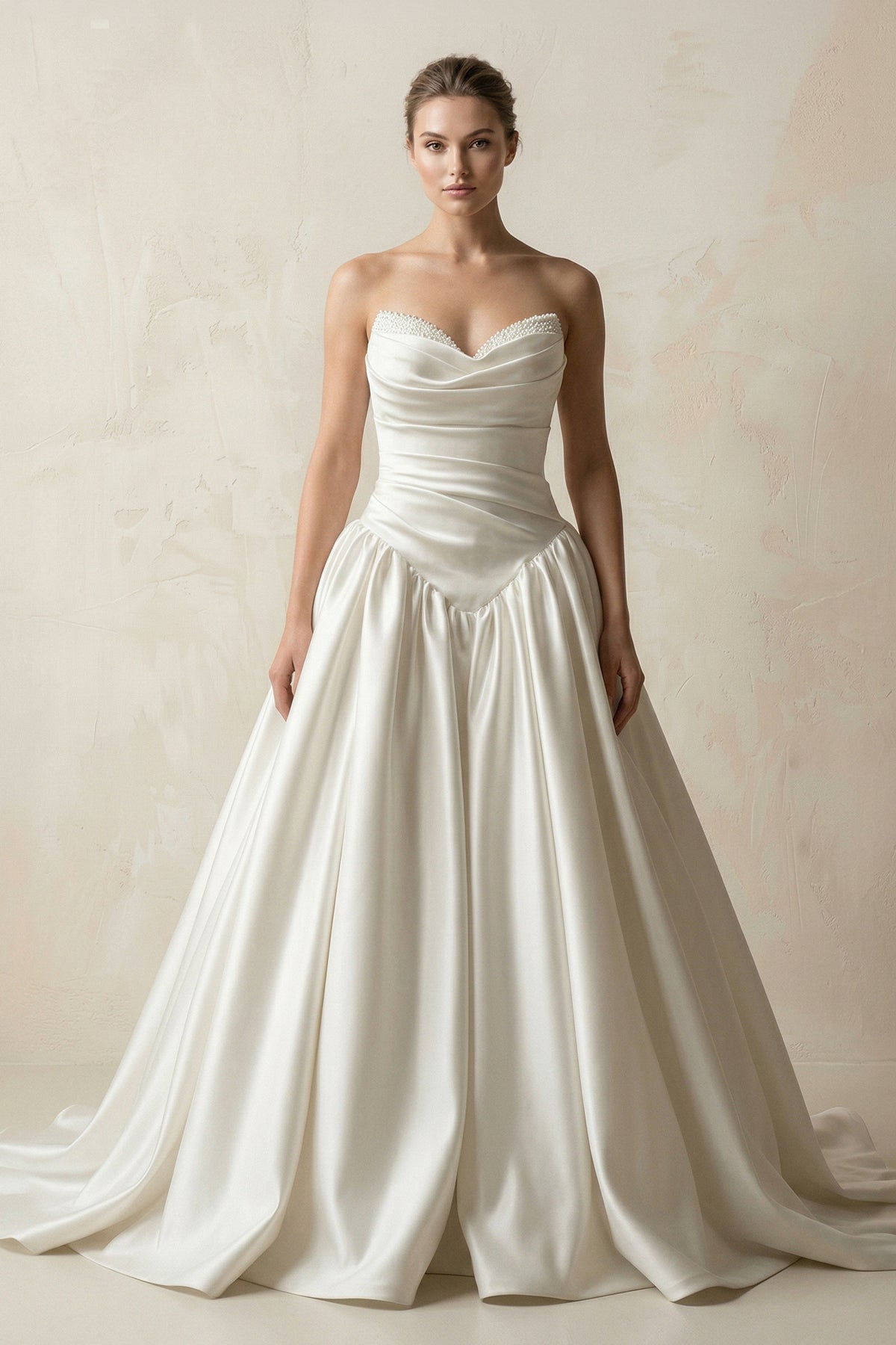 Robe de mariée blanc longue sans manches froncée effet drapé - Harana