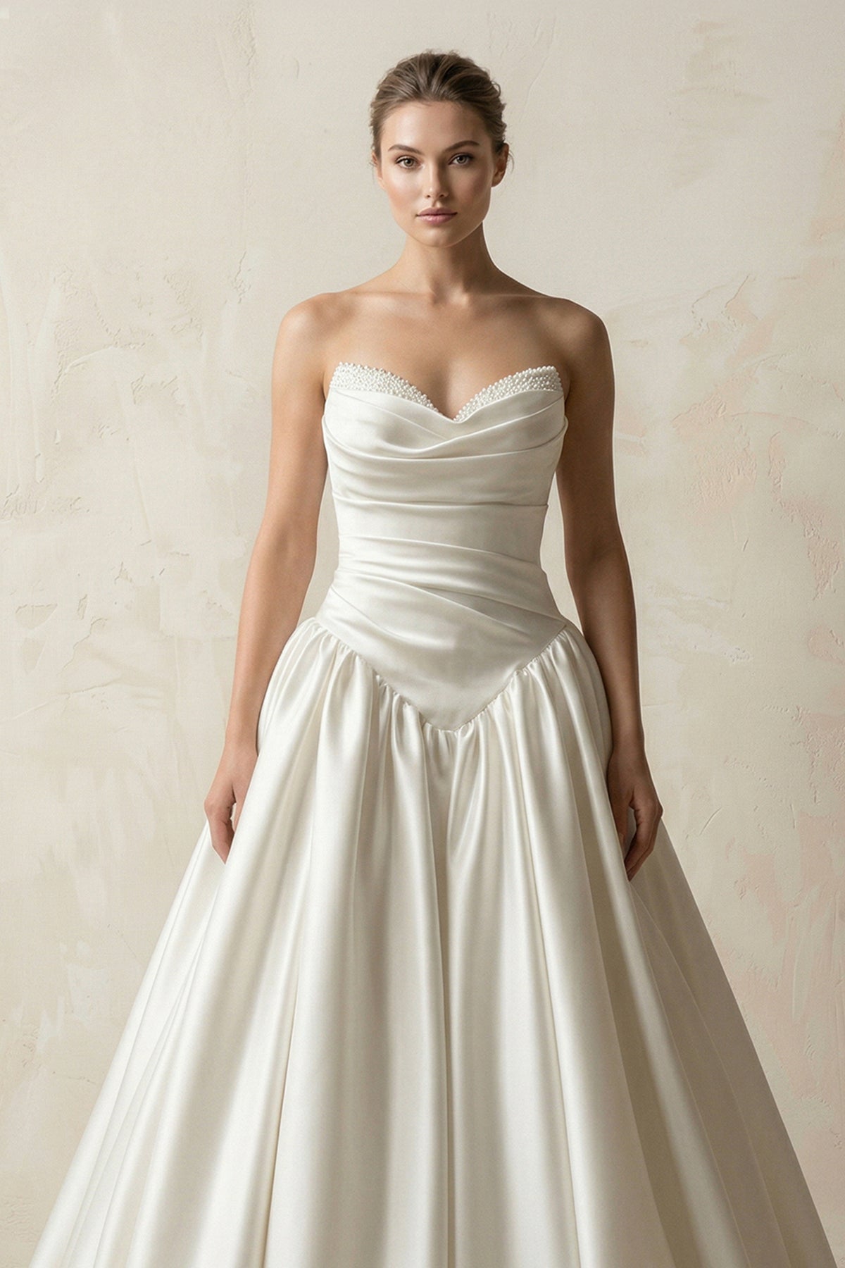 Robe de mariée blanc longue sans manches froncée effet drapé - Harana