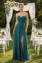 Robe demoiselle d’honneur pine longue sans manches avec fente froncée - Harana