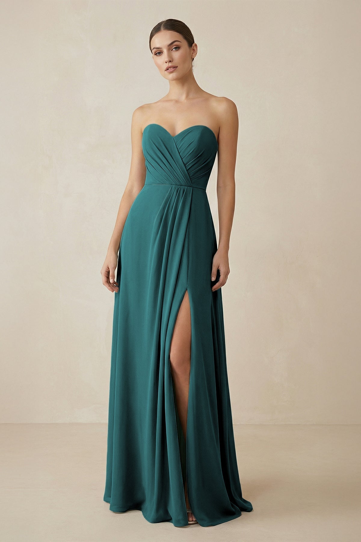 Robe demoiselle d’honneur pine longue sans manches avec fente froncée - Harana