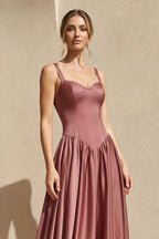 Robe longue coupe trapèze décolleté cœur à corset - Harana