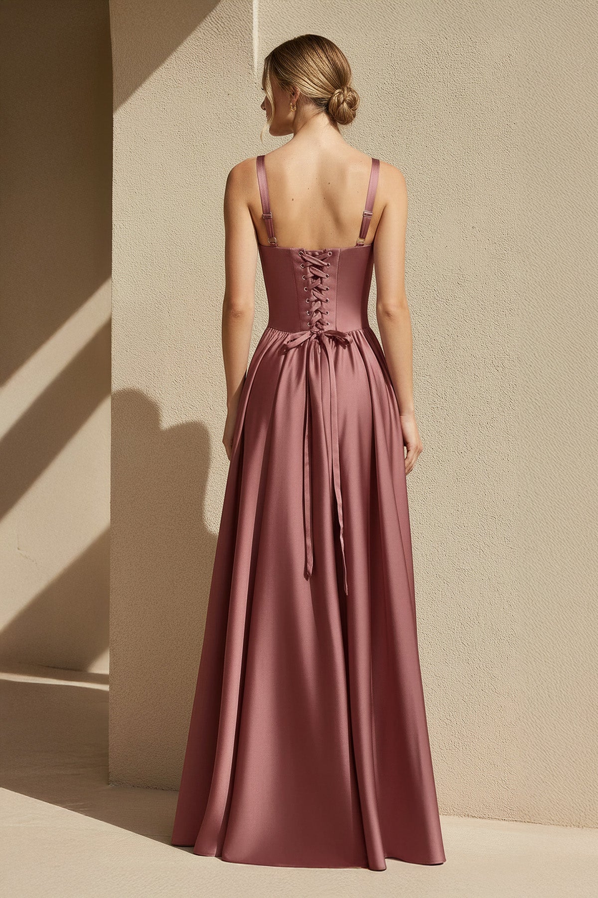 Robe longue coupe trapèze décolleté cœur à corset - Harana