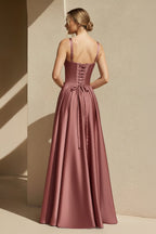 Robe longue coupe trapèze décolleté cœur à corset - Harana