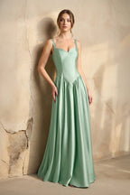 Robe longue coupe trapèze décolleté cœur à corset - Harana