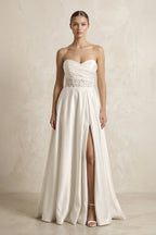Robe de mariée blanche trapèze en satin décolleté cœur sans manches - Harana