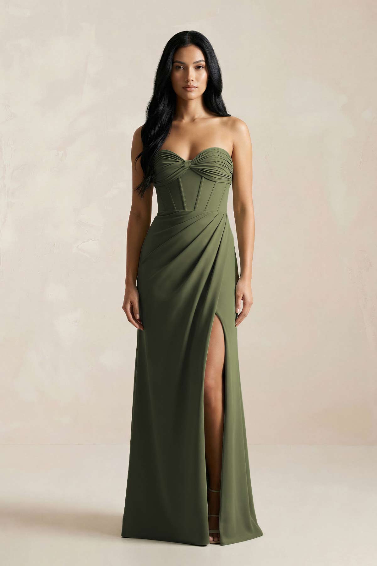 Robe demoiselle d’honneur willow green longue sans manches avec fente froncée - Harana