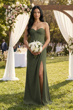 Robe demoiselle d’honneur willow green longue sans manches avec fente froncée - Harana