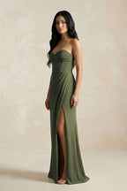 Robe demoiselle d’honneur willow green longue sans manches avec fente froncée - Harana