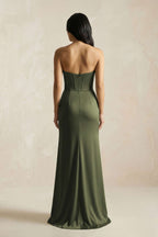 Robe demoiselle d’honneur willow green longue sans manches avec fente froncée - Harana