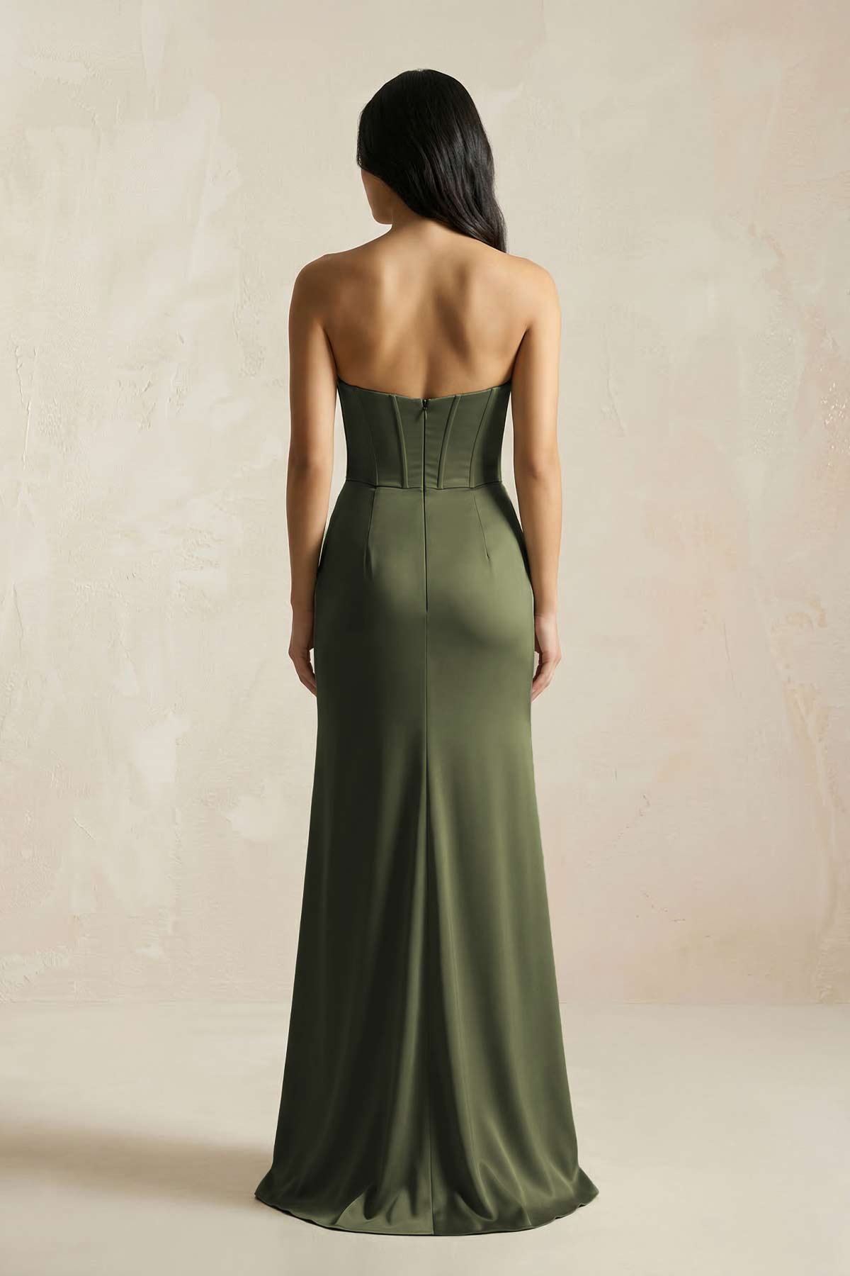 Robe demoiselle d’honneur willow green longue sans manches avec fente froncée - Harana