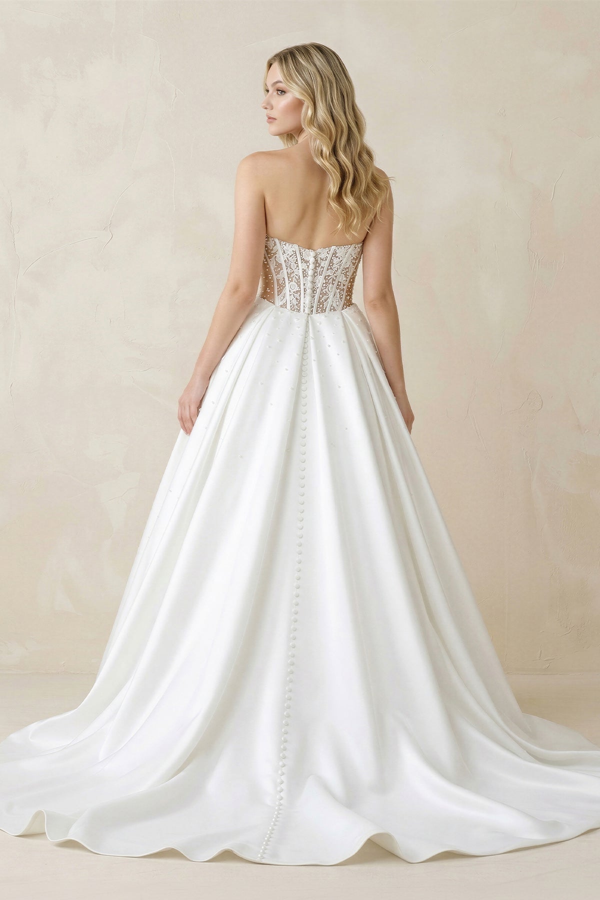 Robe de mariée blanche trapèze en satin décolleté cœur sans manches - Harana