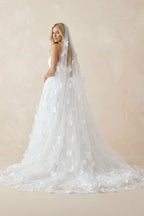 Robe de mariée blanche trapèze en tulle décolleté cœur sans manches - Harana