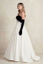 Robe de mariée black & white longue manches longues coupe trapèze - Harana
