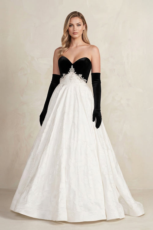 Robe de mariée black & white longue manches longues coupe trapèze - Harana