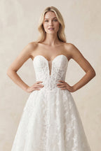 Robe de mariée blanche trapèze en dentelle sans manches - Harana