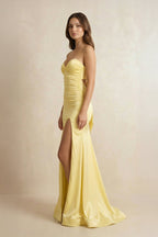 Robe longue jaune coupe sirène décolleté cœur - Harana