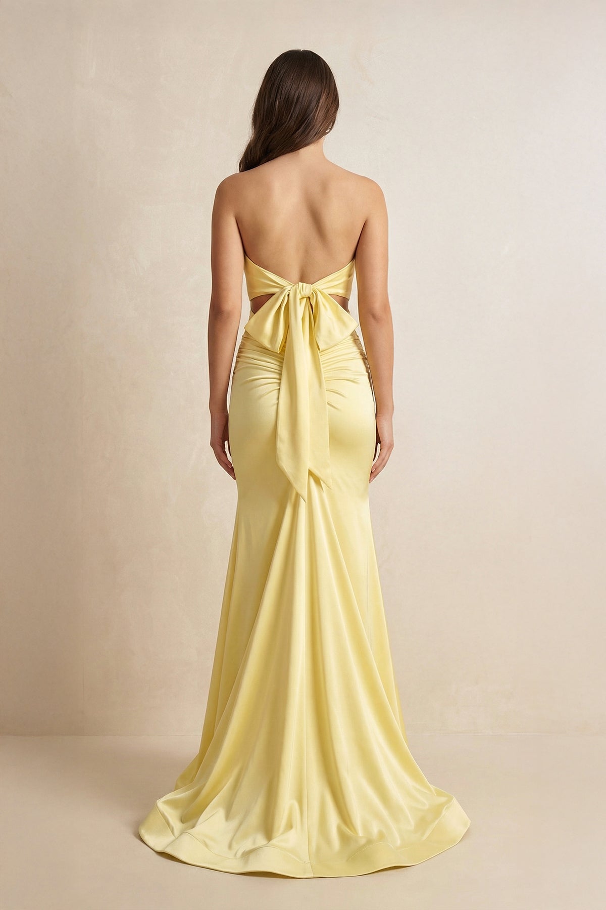 Robe longue jaune coupe sirène décolleté cœur - Harana