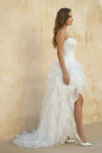 Robe de mariée blanche en dentelle bustier décolleté cœur - Harana