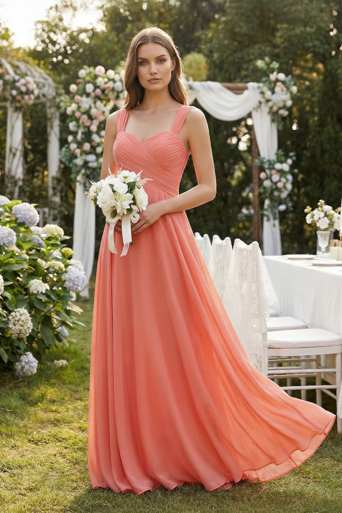 Robe demoiselle d’honneur wild rose longue sans manches plissée en mousseline - Harana