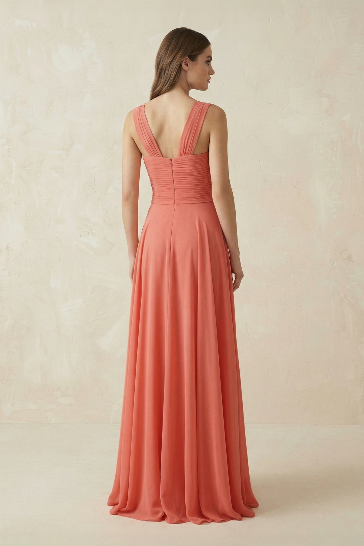 Robe demoiselle d’honneur wild rose longue sans manches plissée en mousseline - Harana