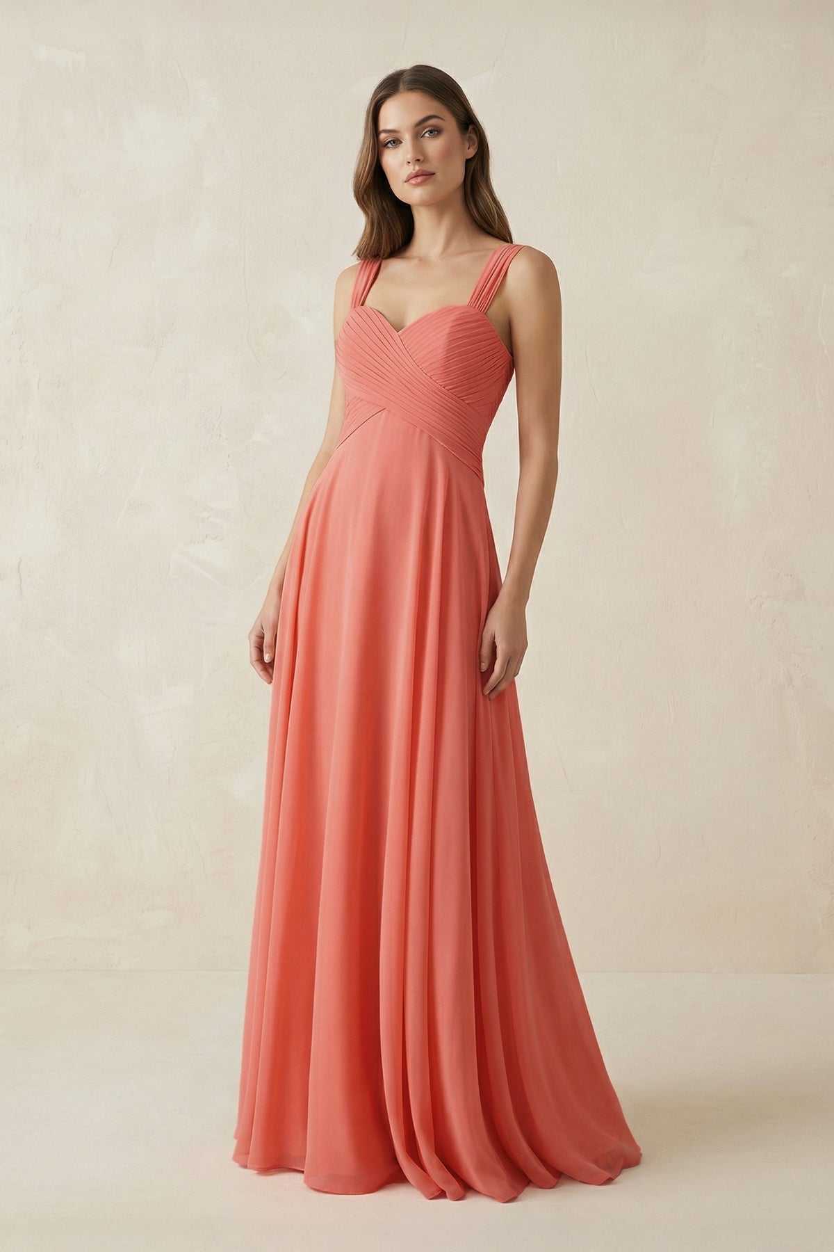 Robe demoiselle d’honneur wild rose longue sans manches plissée en mousseline - Harana