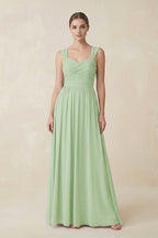 Robe demoiselle d’honneur vert sauge longue sans manches plissée effet drapé - Harana