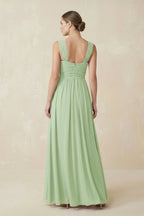 Robe demoiselle d’honneur vert sauge longue sans manches plissée effet drapé - Harana