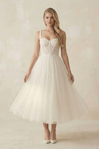 Robe de mariée ivoire trapèze en tulle décolleté cœur sans manches - Harana