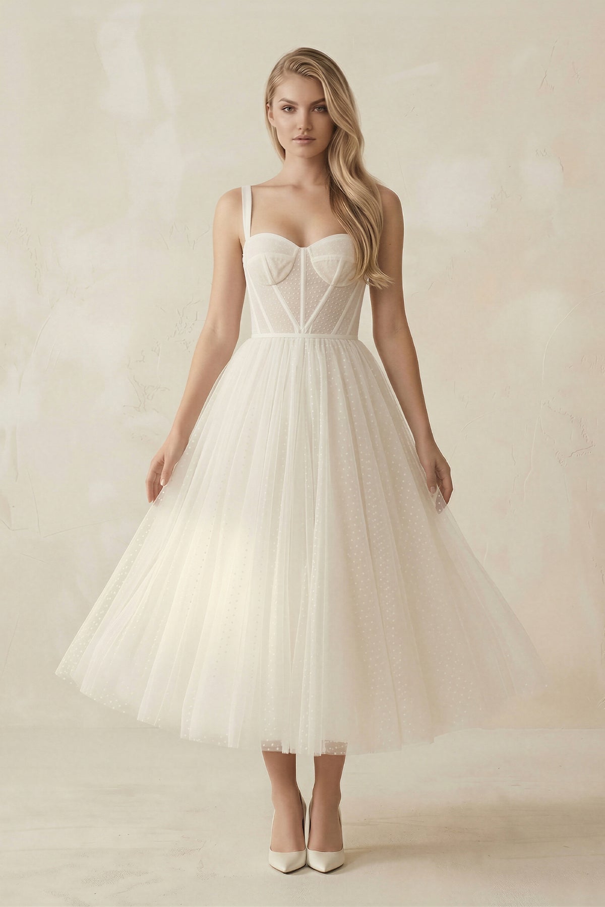Robe de mariée ivoire trapèze en tulle décolleté cœur sans manches - Harana