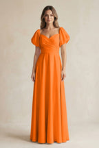 Robe longue orange en mousseline coupe trapèze - Harana