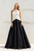 Robe longue black & white décolleté cœur effet drapé - Harana
