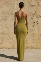 Robe longue olive décolleté cœur effet drapé - Harana